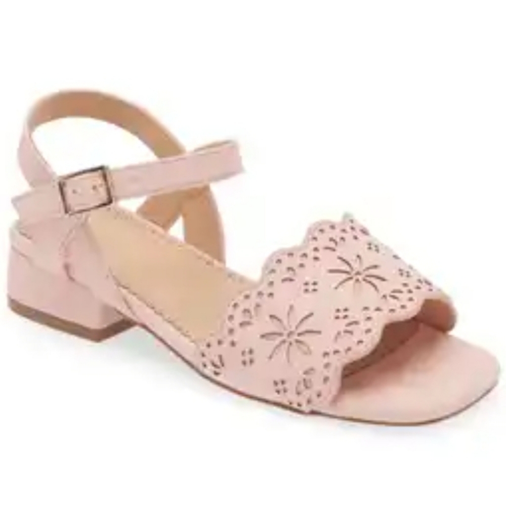 Nordstrom Girls' Pink Laser Cut Floral Block Heel Sandals NWT‎